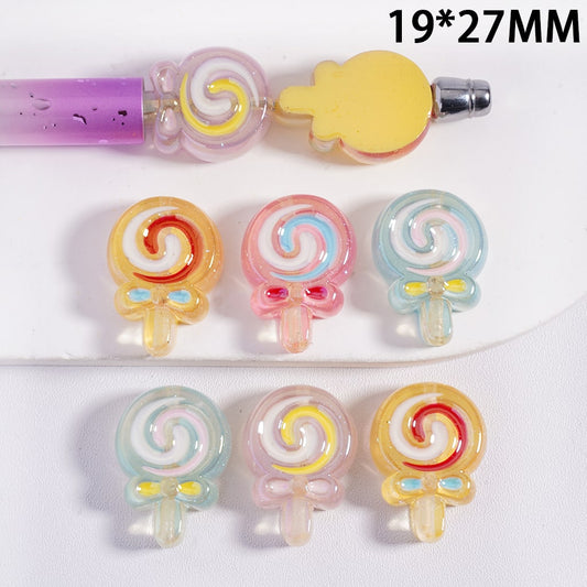 UV Coating Lollipop with Glitter and Bowtie, Flat Back Acrylic Beads 19*27MM, Random Mix