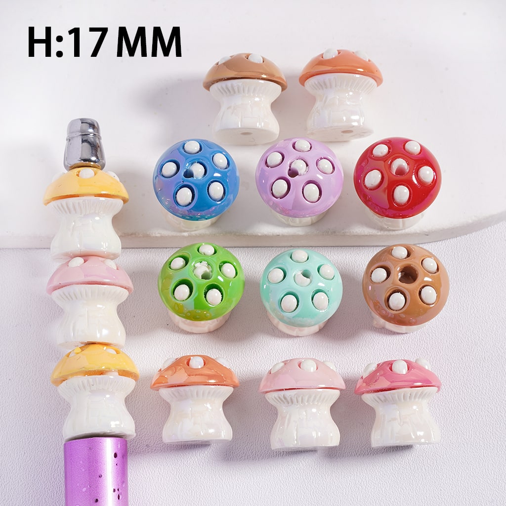 UV Coated Multi Color Mushroom Shape Acrylic Beads with White Spots 17MM Random Mix