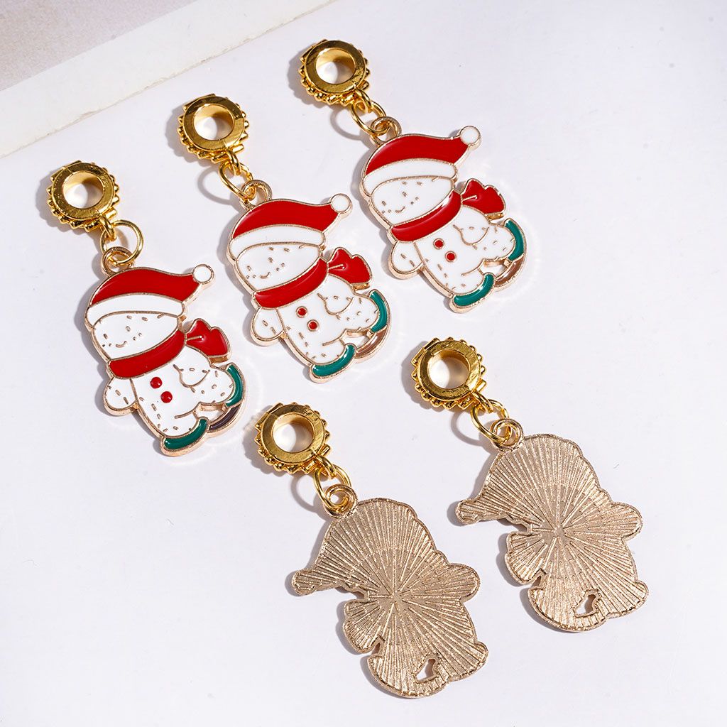 Festive Gold Alloy Snowman Christmas Theme Bail Loop Beads for Charms & Pendants, Jewelry Accessories