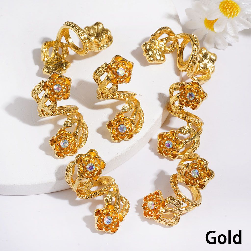Adorable Twisted Spiral Flower with Sparkling AB Rhinestones Alloy Beads, Jewelry Accessories, Gold & Silver