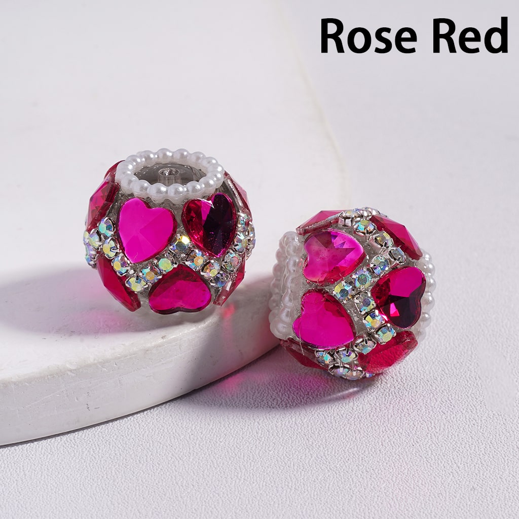 Heart Shaped Rhinestones with Wave Shape AB  Rhinestone & White Pearl Chain Multi Color Acrylic Beads 20MM