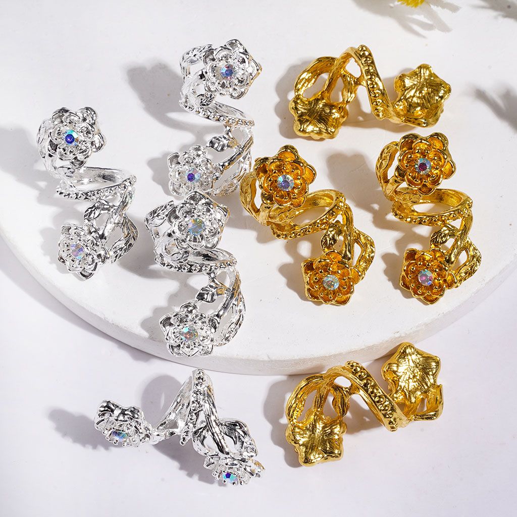 Adorable Twisted Spiral Flower with Sparkling AB Rhinestones Alloy Beads, Jewelry Accessories, Gold & Silver