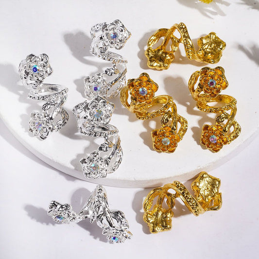 Adorable Twisted Spiral Flower with Sparkling AB Rhinestones Alloy Beads, Jewelry Accessories, Gold & Silver
