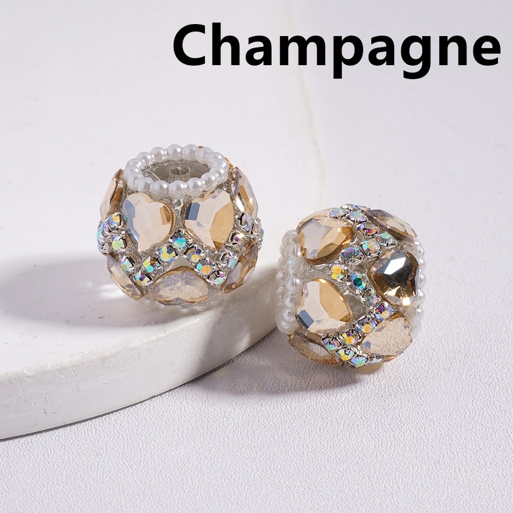 Heart Shaped Rhinestones with Wave Shape AB  Rhinestone & White Pearl Chain Multi Color Acrylic Beads 20MM