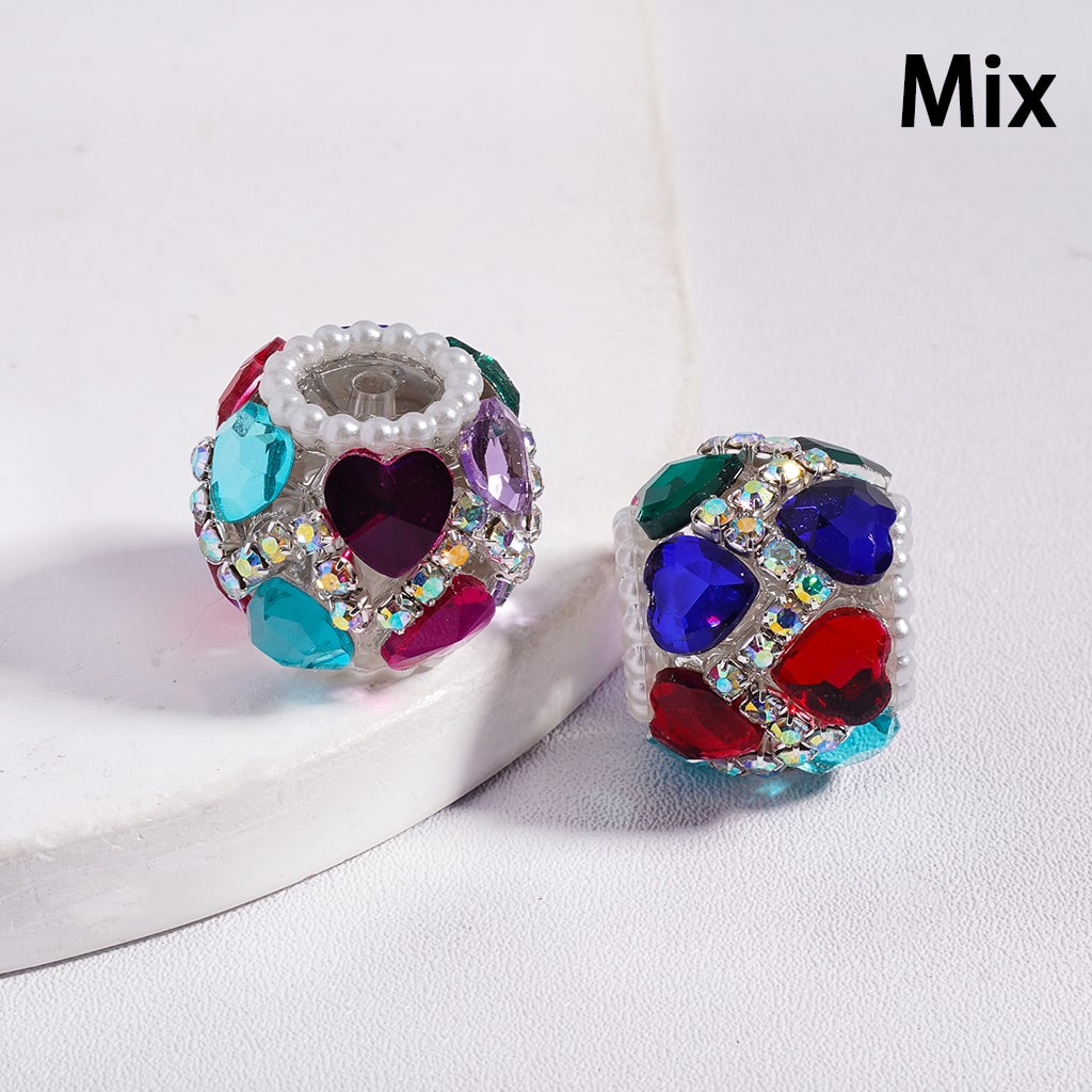 Heart Shaped Rhinestones with Wave Shape AB  Rhinestone & White Pearl Chain Multi Color Acrylic Beads 20MM