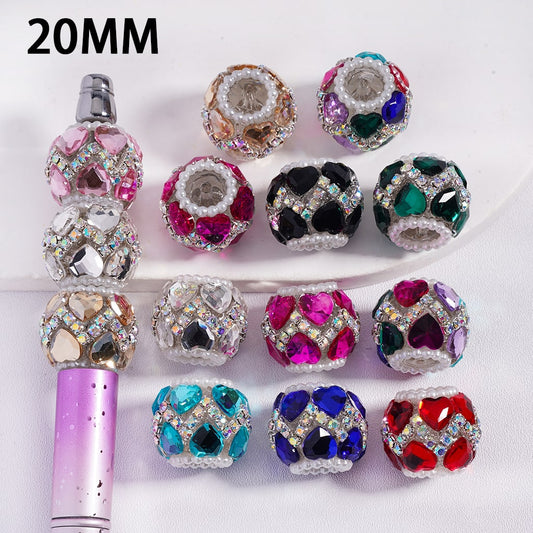 Heart Shaped Rhinestones with Wave Shape AB  Rhinestone & White Pearl Chain Multi Color Acrylic Beads 20MM