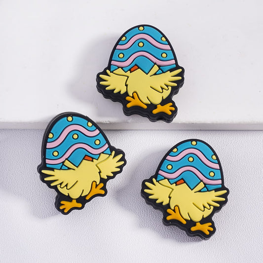 Cute Yellow Chick & Blue Egg and Polka Dots Cover Yellow Chick Easter Silicone Focal Beads