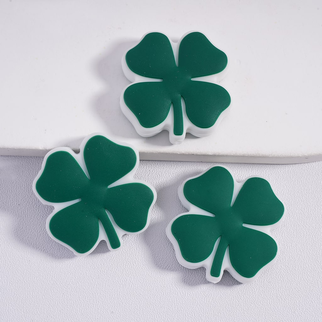 Lucky Charm Four Leaf Clover Series Saint Patrick's Day, Silicone Focal Beads Random Mix