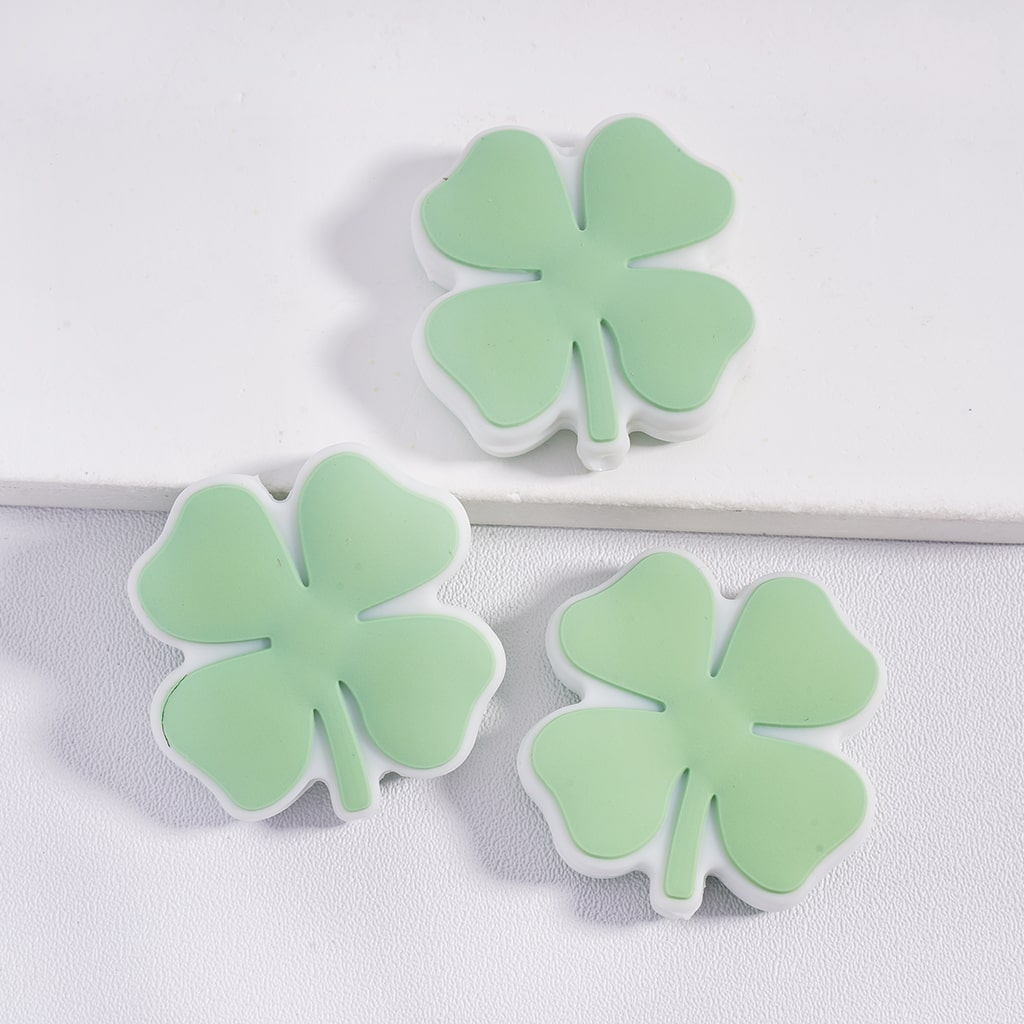 Lucky Charm Four Leaf Clover Series Saint Patrick's Day, Silicone Focal Beads Random Mix