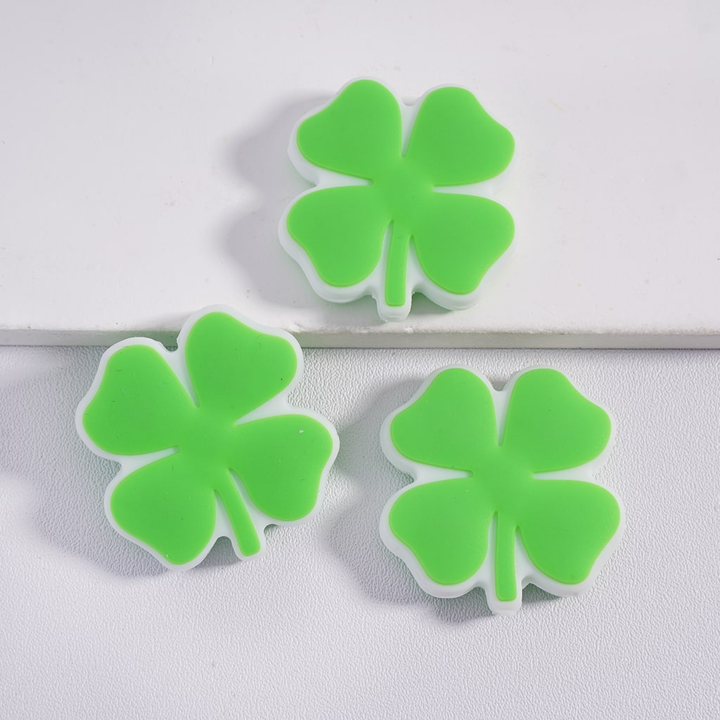 Lucky Charm Four Leaf Clover Series Saint Patrick's Day, Silicone Focal Beads Random Mix