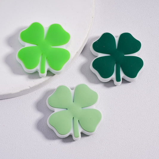 Lucky Charm Four Leaf Clover Series Saint Patrick's Day, Silicone Focal Beads Random Mix