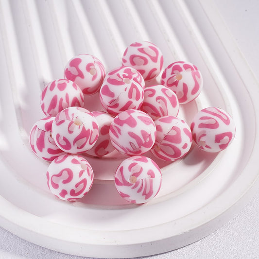 Round Printed Flesh Color and Red Pattern Silicone Beads 15mm, Number Z-08