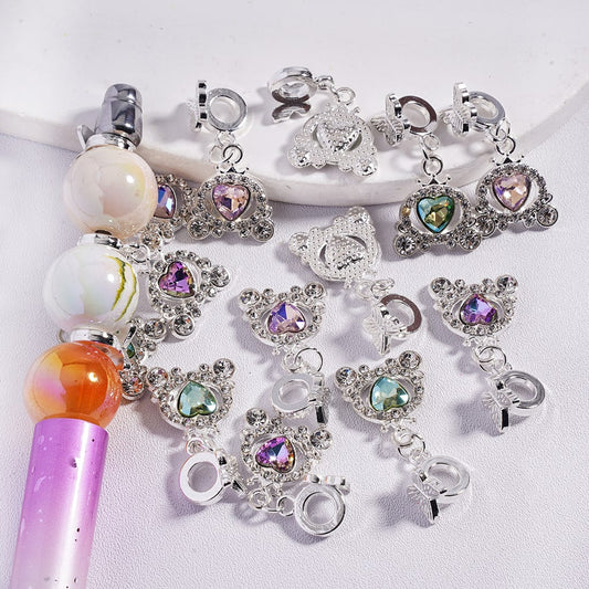 Butterfly Pendant Charm European Carriage with Multi-Color Heart Shape Rhinestones, Silver Metal Bail Beads Random Mix