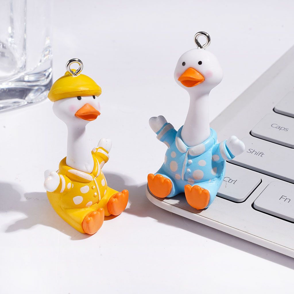 Acrylic Pendants White Goose with Diverse Colors Pajamas, Height 49MM, Random Mix
