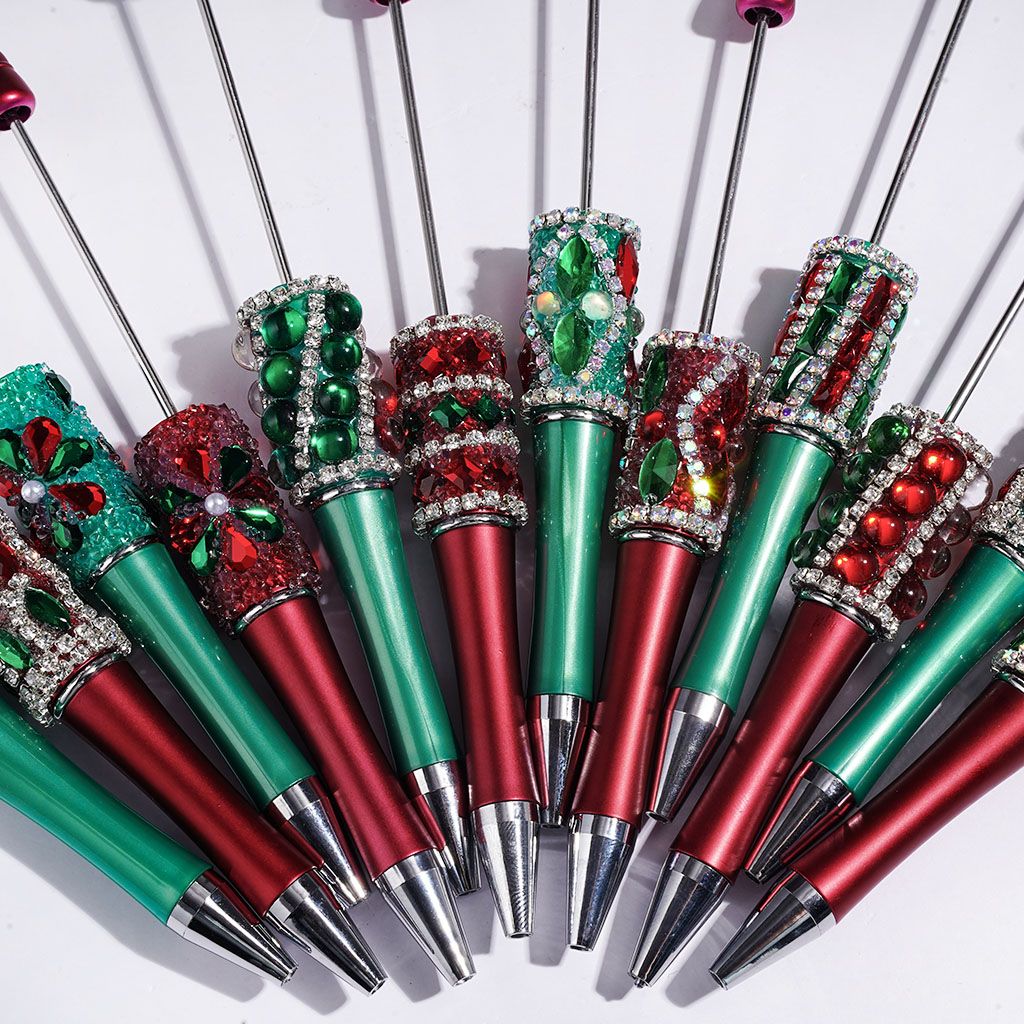 Gleaming Clear AB Rhinestones in Water Drop, Half-Shell, Round, Marquise, Square & Rectangle Cuts, Red & Green Christmas Theme Beadable Pens
