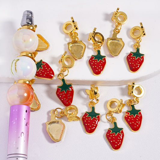 Cute Butterfly Pendant Shape with Red Strawberry Charm Gold Alloy Bail Beads