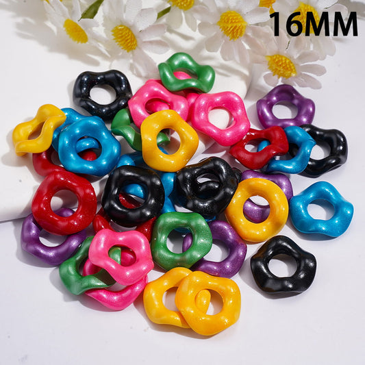Vibrant Wavy Curved Edge Design Glossy Acrylic Spacer Beads, Multi-Color, 16MM (Hole Diameter Approx. 6.5MM)