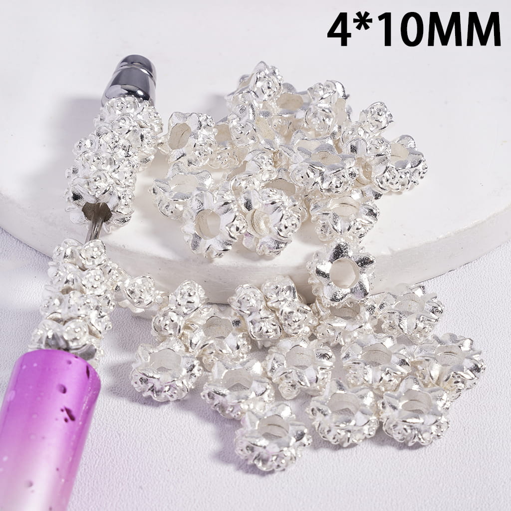 Alloy Spacer Beads with Rose Flowers, 4*10MM, Silver and Gold