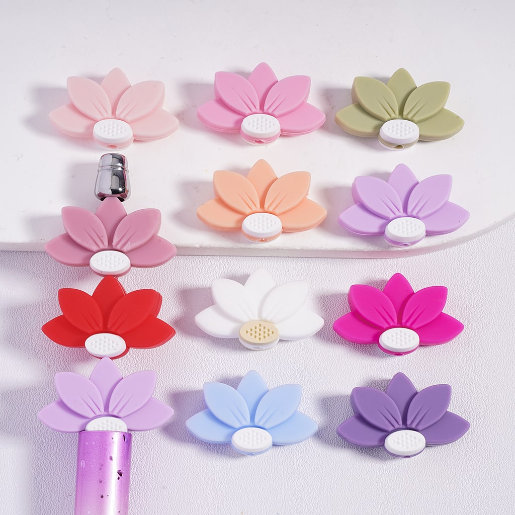 Lotus Five-Petal Multi Color Cute Flower Series Silicone Focal Beads Random Mix