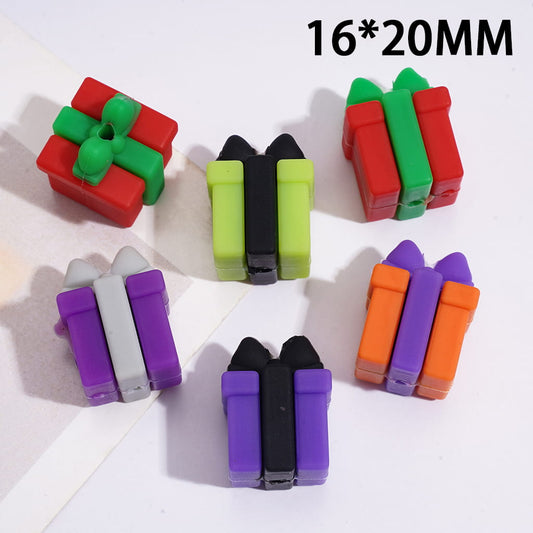 3D Cute Festive Gift Box with Ribbon and Bow Multicolor Silicone Focal Beads