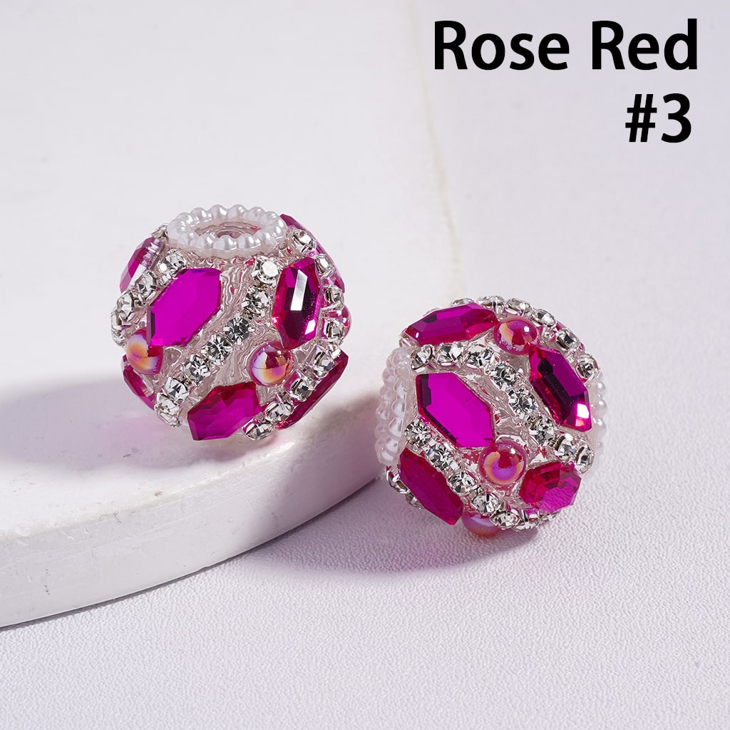 Dazzling Multi-Color Rhinestone and Pearl Embellished Round Acrylic Beads 20MM