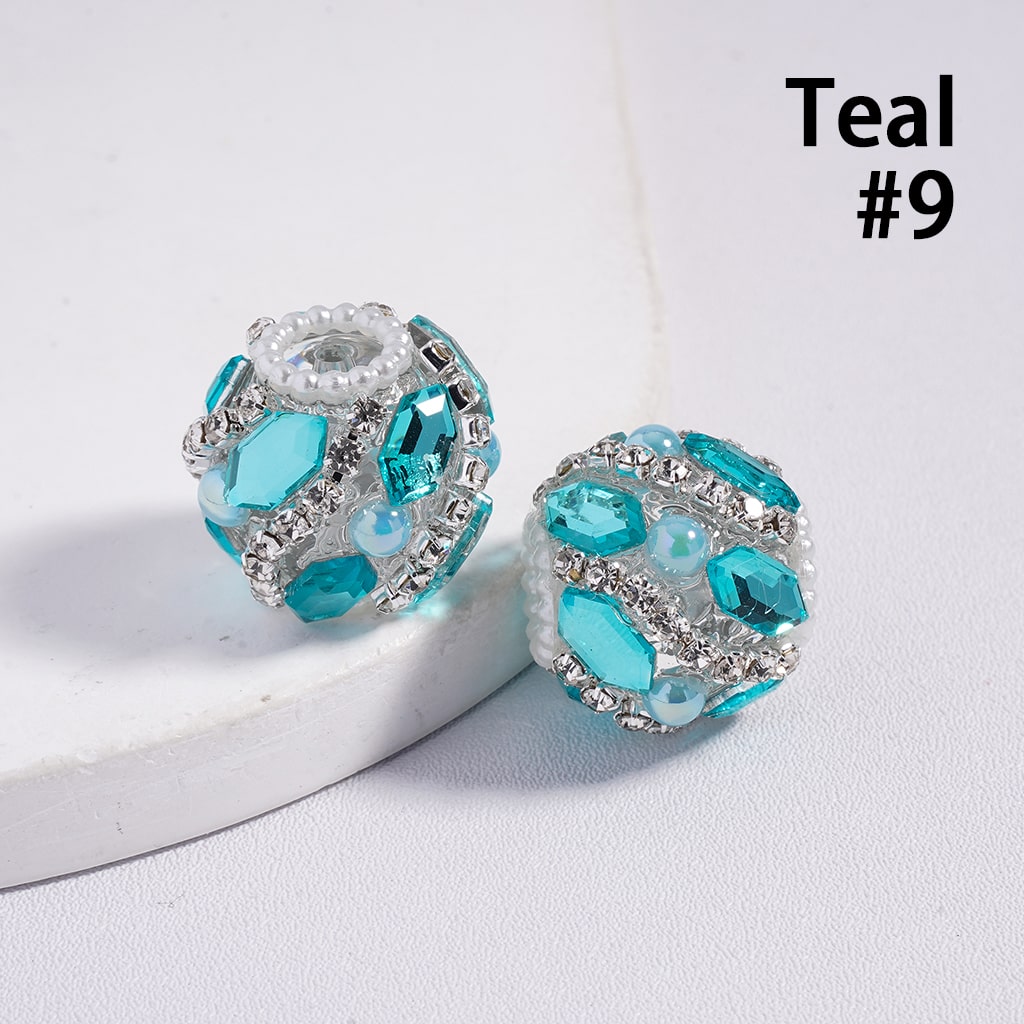 Dazzling Multi-Color Rhinestone and Pearl Embellished Round Acrylic Beads 20MM