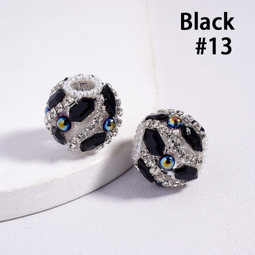 Dazzling Multi-Color Rhinestone and Pearl Embellished Round Acrylic Beads 20MM