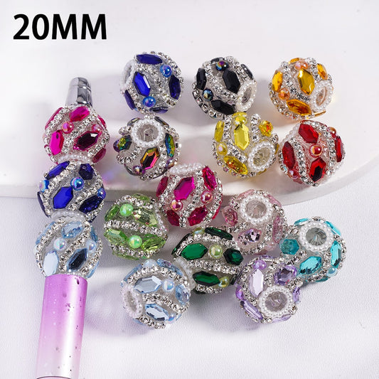 Dazzling Multi-Color Rhinestone and Pearl Embellished Round Acrylic Beads 20MM