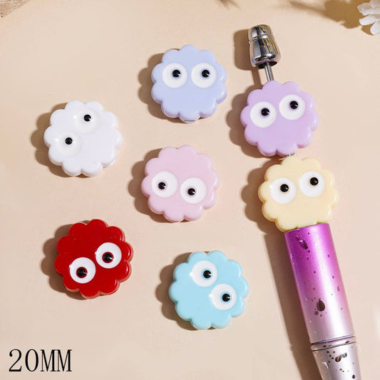 Cute Playful Big-Eyed Cookie Wavy Edged Round Shape Acrylic Beads, 20MM, Multi-Color Random Mix