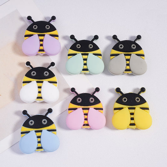Cute Plump Honeybee with Multicolor Wings, Silicone Focal Beads Random Mix