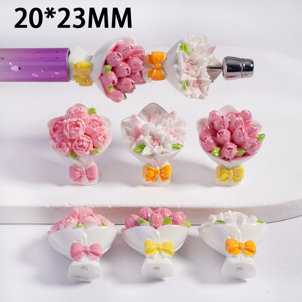 UV Coated Flower Bouquet with Bowtie Acrylic Beads 20*23MM, Random Mix