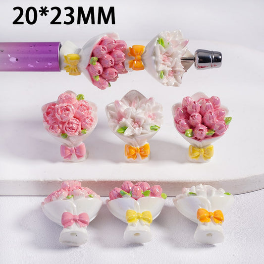 UV Coated Flower Bouquet with Bowtie Acrylic Beads 20*23MM, Random Mix