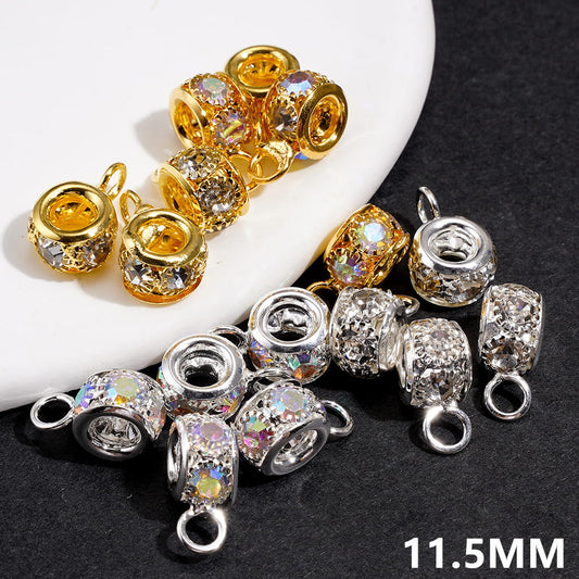 Crystal Charm Rhinestone with Mini Bail Loop, Gold & Silver Alloy Metal Beads,  Jewelry Accessories, Length 11.5MM