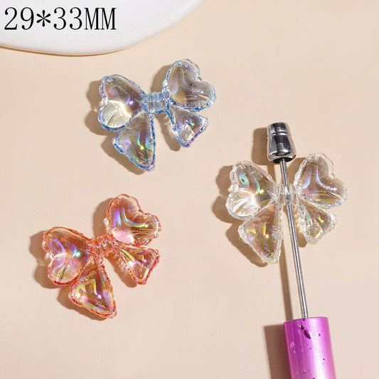 UV-Coated Cute Wavy Edged Clear Bowtie Shaped Acrylic Beads, 29*33MM, Multi-Color Random Mix
