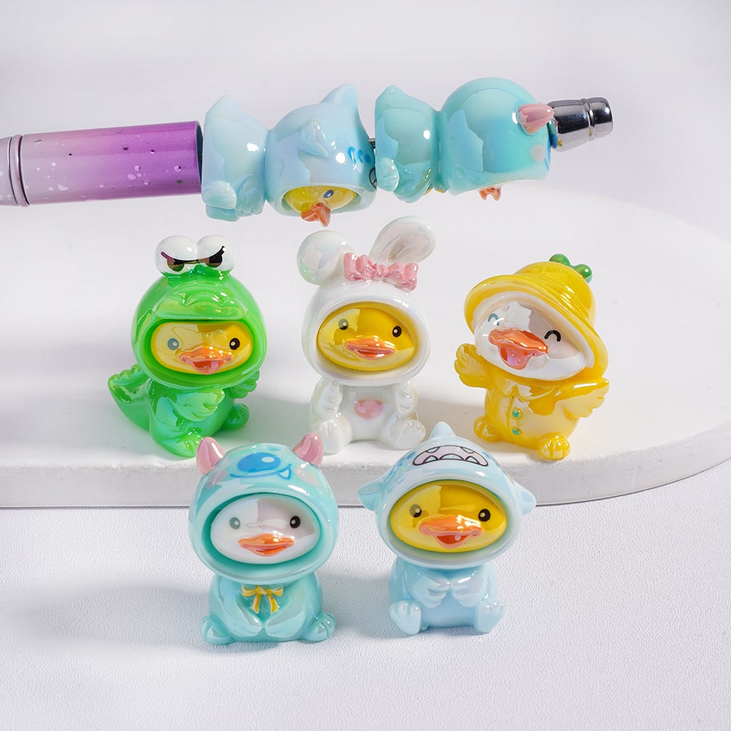 UV Coated Yellow Duck Pajama Series Acrylic Beads Random Mix