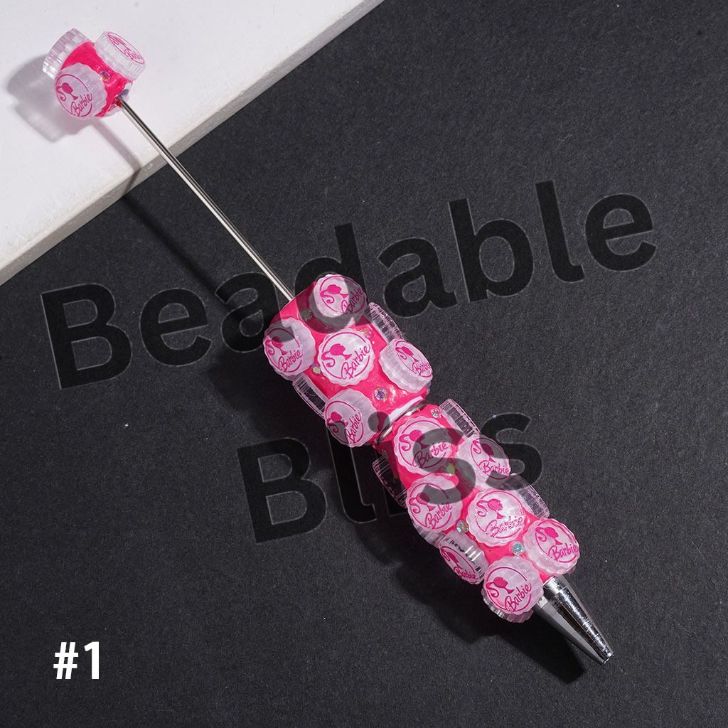 Bottle Cap Lid and AB Rhinestones Beadable Clay Pens, Barbie Pink Fashion Doll Series