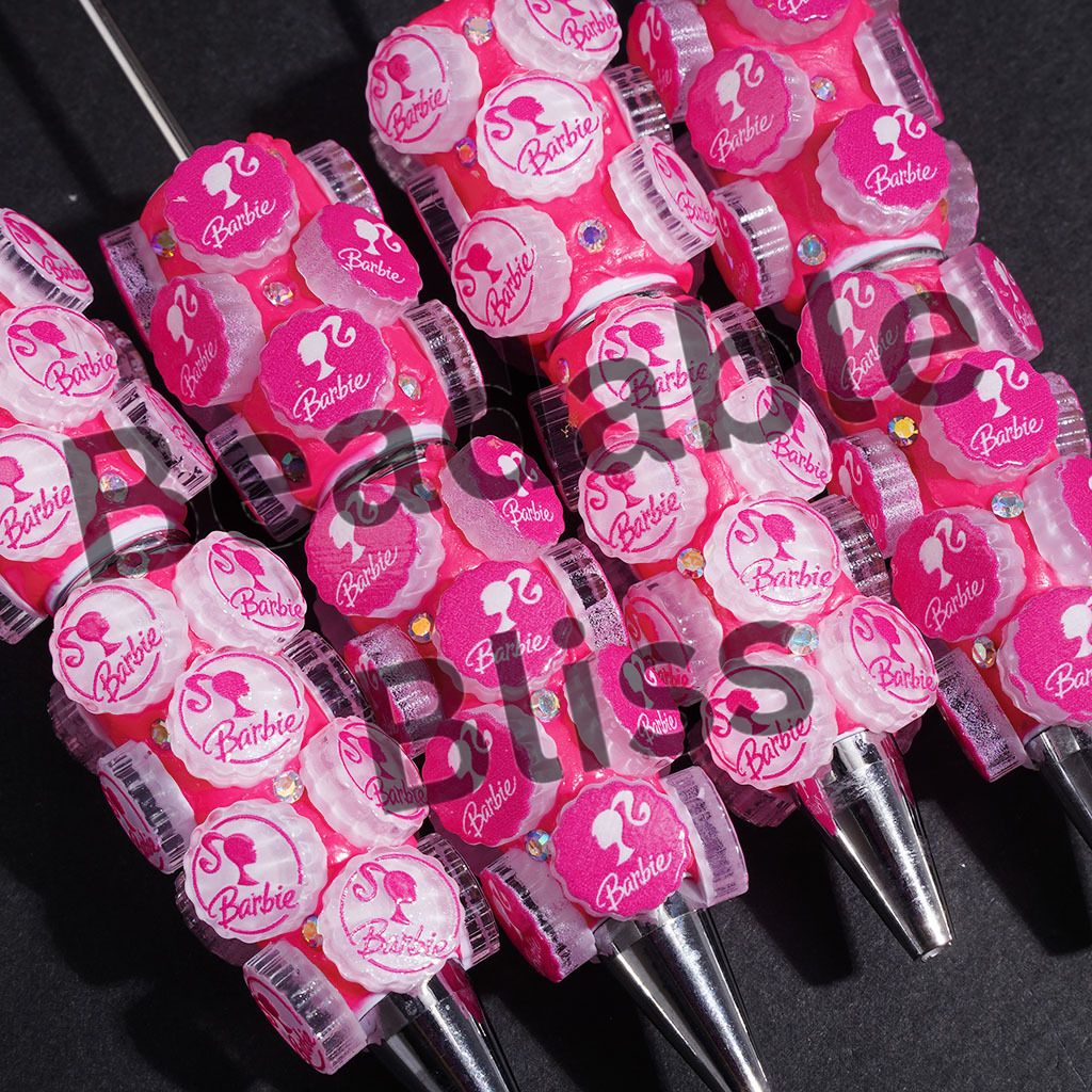 Bottle Cap Lid and AB Rhinestones Beadable Clay Pens, Barbie Pink Fashion Doll Series