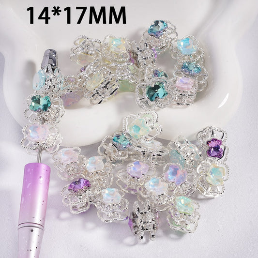 Silver Bear Frame Metal Beads with Colorful Bear Rhinestones 14*17MM, Random Mix