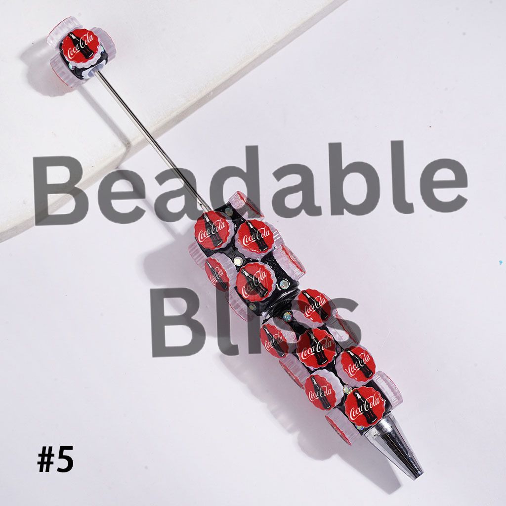 Beadable Clay Pens with Candy Coffee Soda Drink Fast Food Bottle Cap Lid and AB Rhinestones, Multi-Color