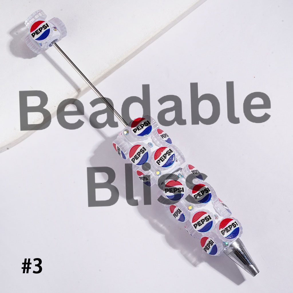 Beadable Clay Pens with Candy Coffee Soda Drink Fast Food Bottle Cap Lid and AB Rhinestones, Multi-Color