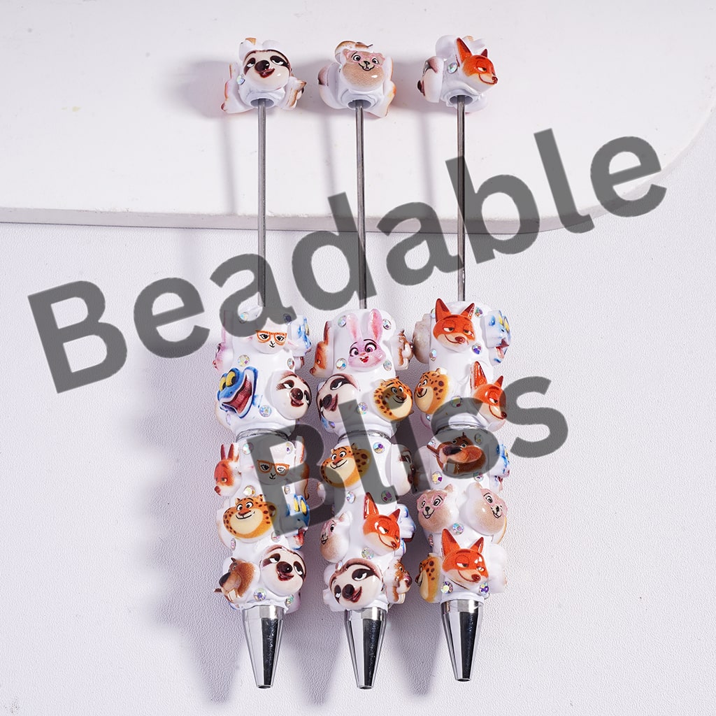 Set of pens with animal-themed designs on a white background, branded 'handsontosupply'.