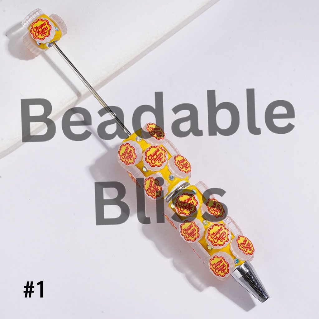 Beadable Clay Pens with Candy Coffee Soda Drink Fast Food Bottle Cap Lid and AB Rhinestones, Multi-Color
