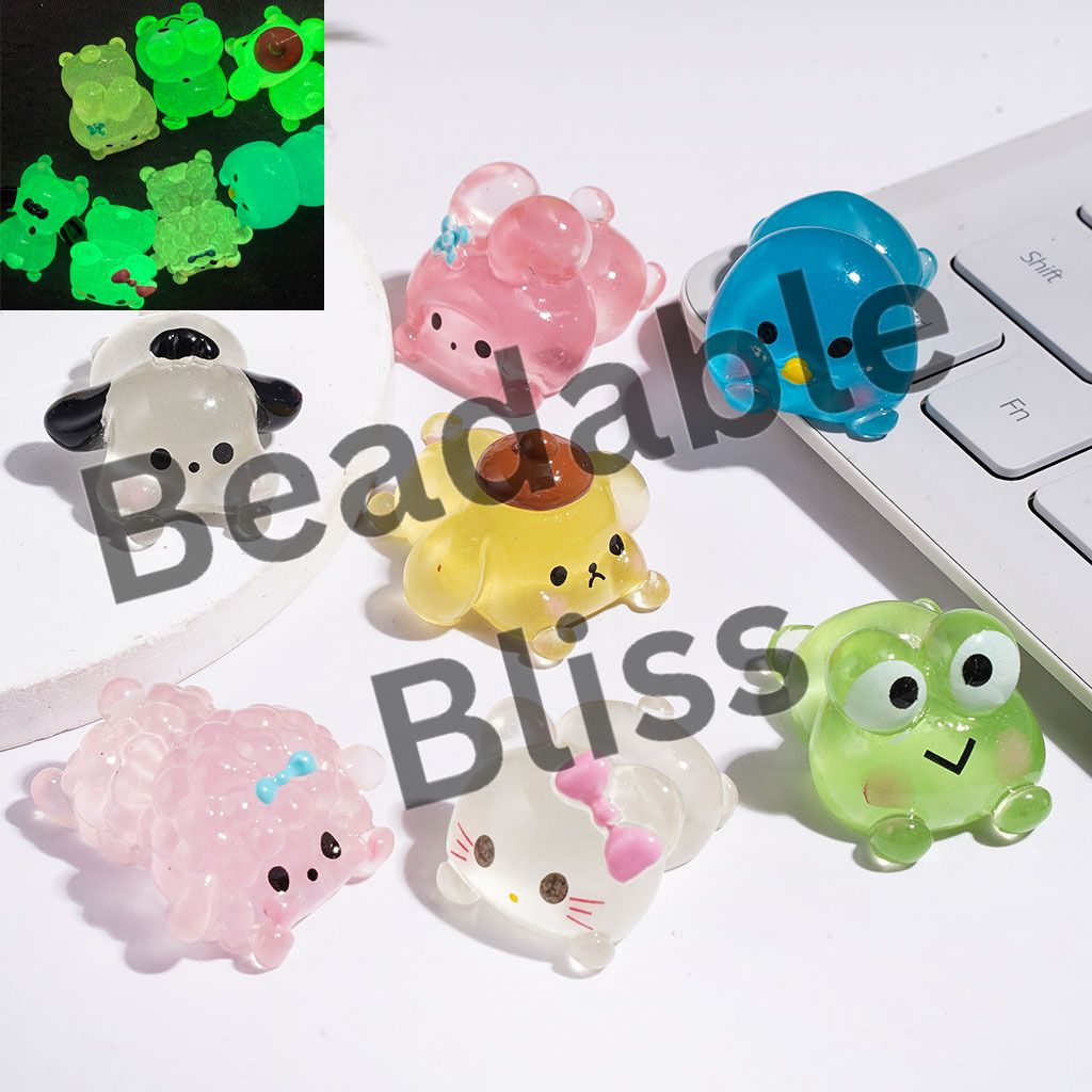 Luminous Adorable Animal Character Series Acrylic for Beads and Pen Topper and Figurine, Multi-Color, Random Mix