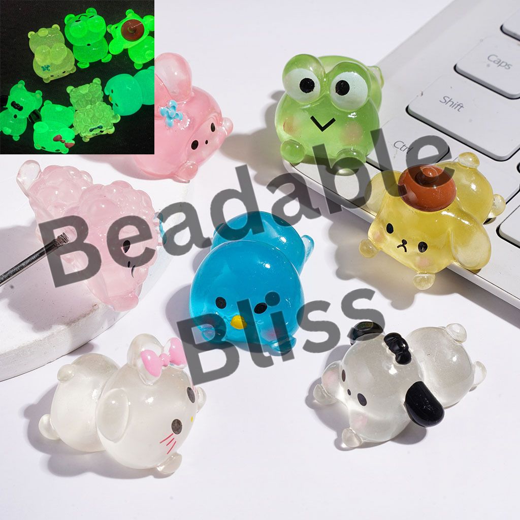 Luminous Adorable Animal Character Series Acrylic for Beads and Pen Topper and Figurine, Multi-Color, Random Mix