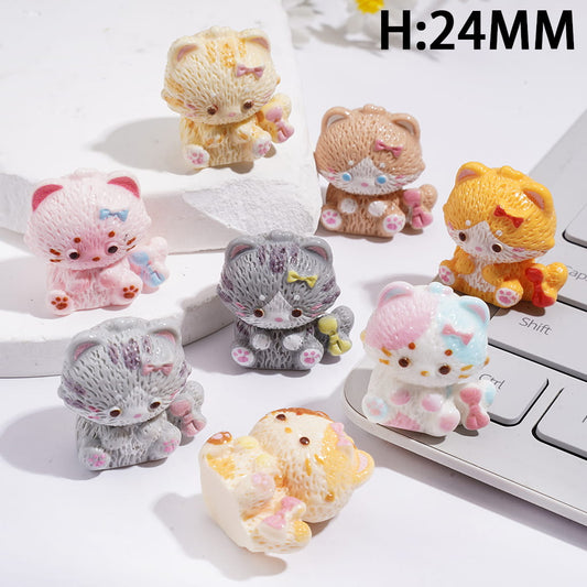 Adorable Kitten Character Design with Bow on Head Multi-Color Acrylic Beads for Pen Toppers and Jewelry Accessories, Height 24MM,