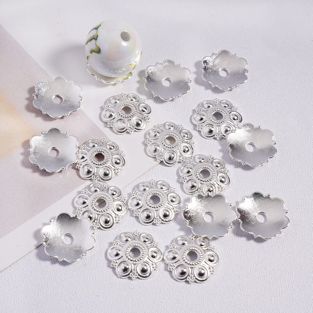 Six Petals with Thread Polka Dot Flower Metal Spacer Bead