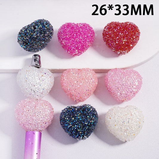 Valentine’s Day Theme Multi‑Color Heart Shape Sugar Beads with AB Rhinestones Random Mix