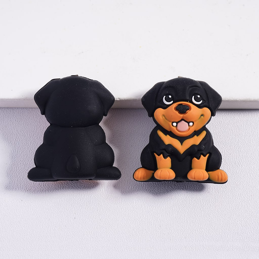 3D Sitting Lovely Dog Silicone Focal Beads Random Mix