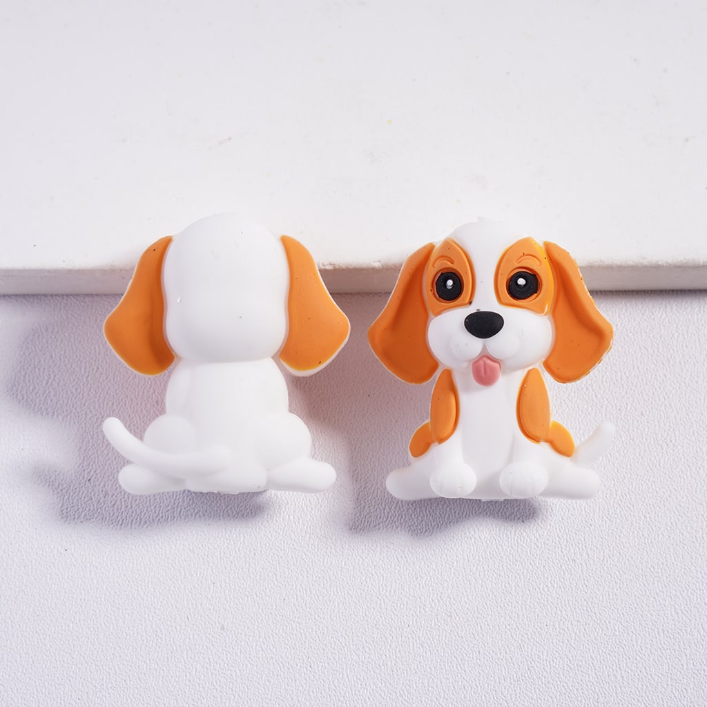 3D Sitting Lovely Dog Silicone Focal Beads Random Mix