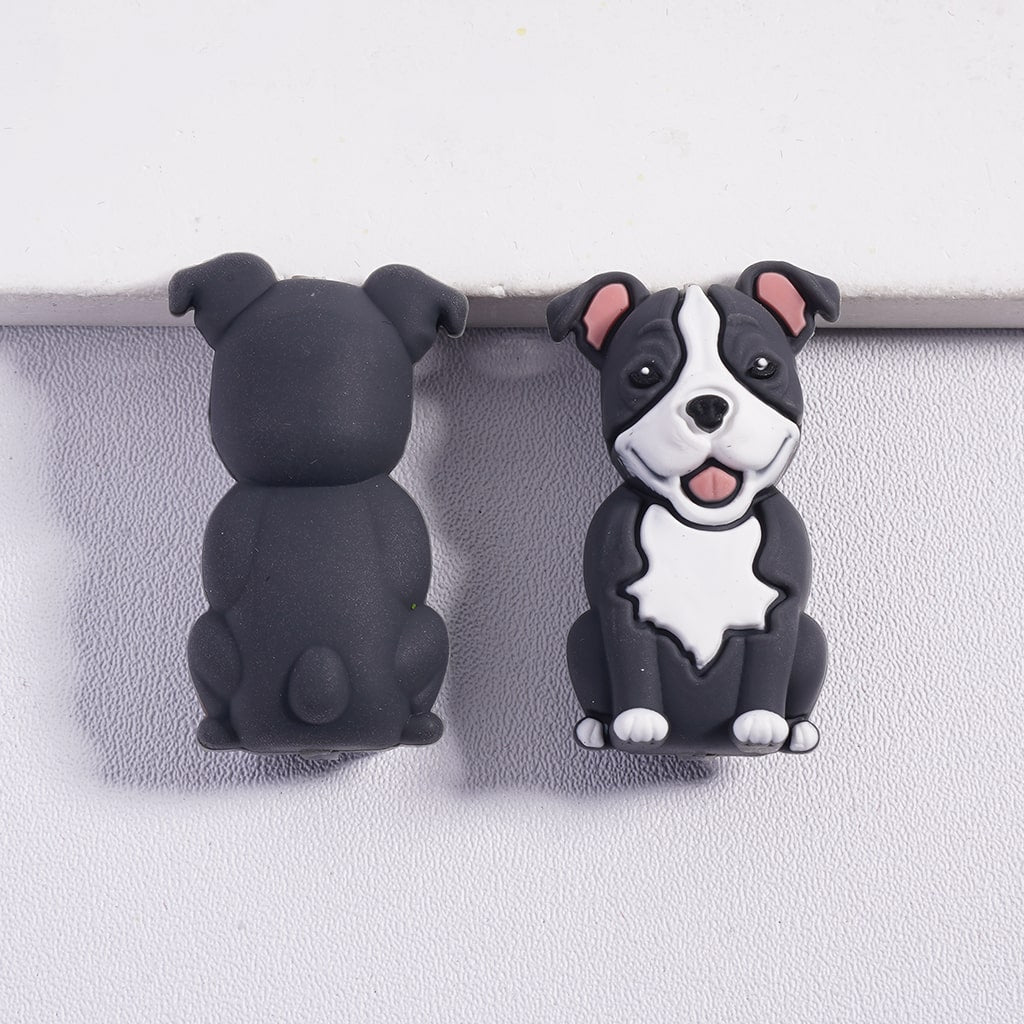 3D Sitting Lovely Dog Silicone Focal Beads Random Mix